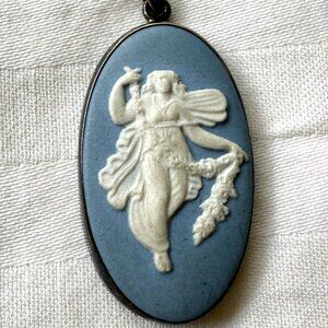 Wedgwood Jasperware Sterling Silver Oval Cameo Pendant, Made in England